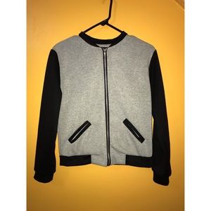 Grey and black crew neck sip up sweater